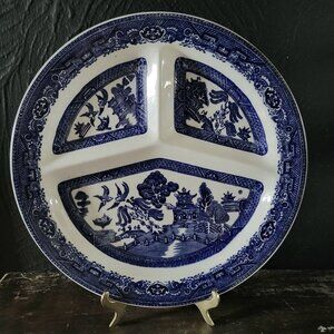 Antique Blue Willow Divided Grill Plate Made In England By Romarco Ware #712950